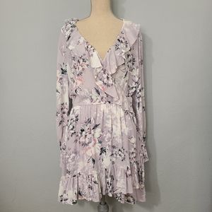 American Rag‎ Junior's Printed Ruffle Trim Wrap Dress Gray